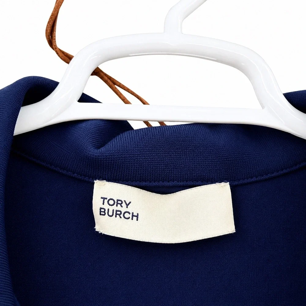 Tory Burch Navy Blue Polo Maxi Dress XXL Gold Logo Buttons Pockets Side Slits
